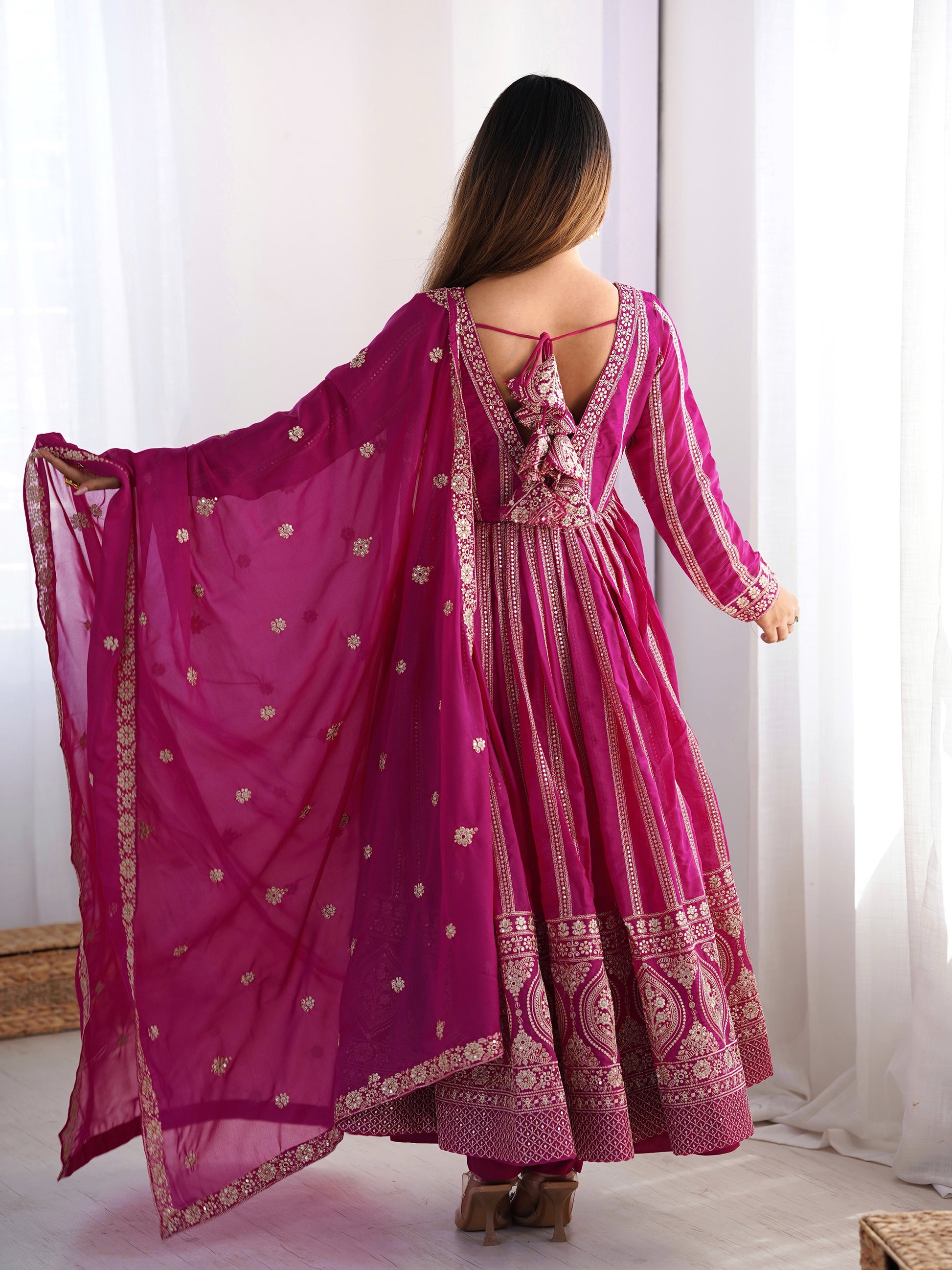 Beautiful Pink Thread Work Georgette Event Wear Suit Pant
