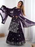 Adorable Purple Sequins Georgette Sharara Suit With Dupatta