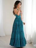 Awesome Teal Blue Laheriya Printed Georgette Navratri Special Gown