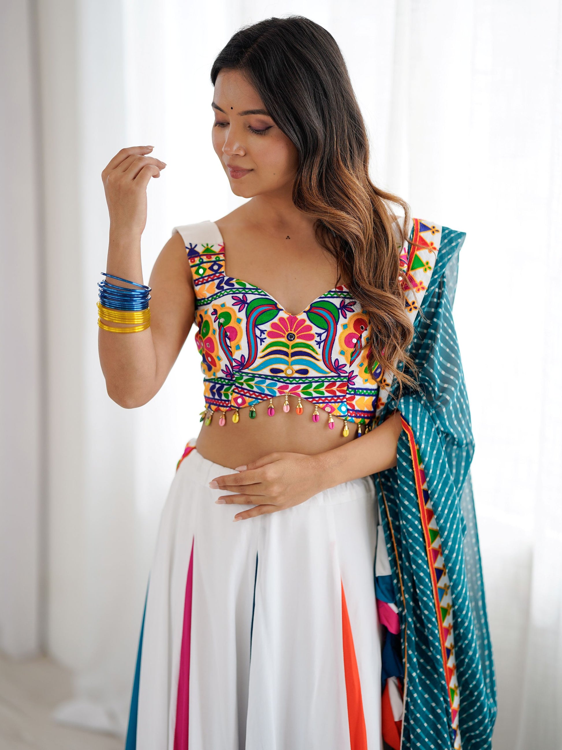 Marvelous Multi-Color Rayon Navratri Wear Lehenga With Gamthi Work Blouse