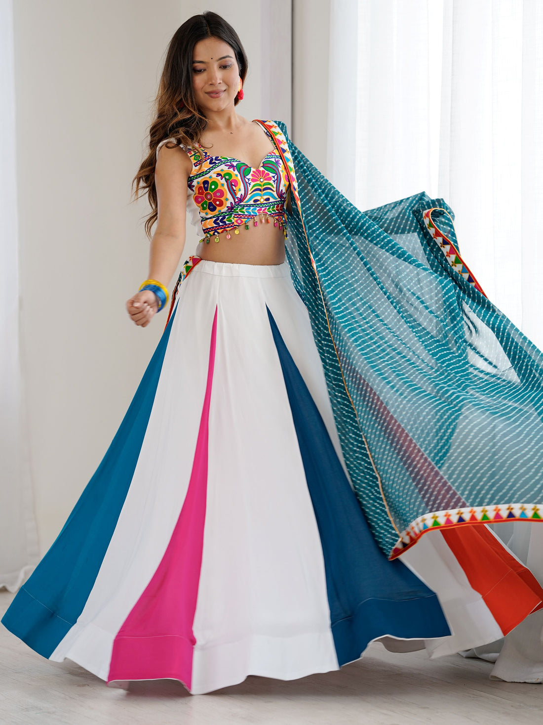 Marvelous Multi-Color Rayon Navratri Wear Lehenga With Gamthi Work Blouse