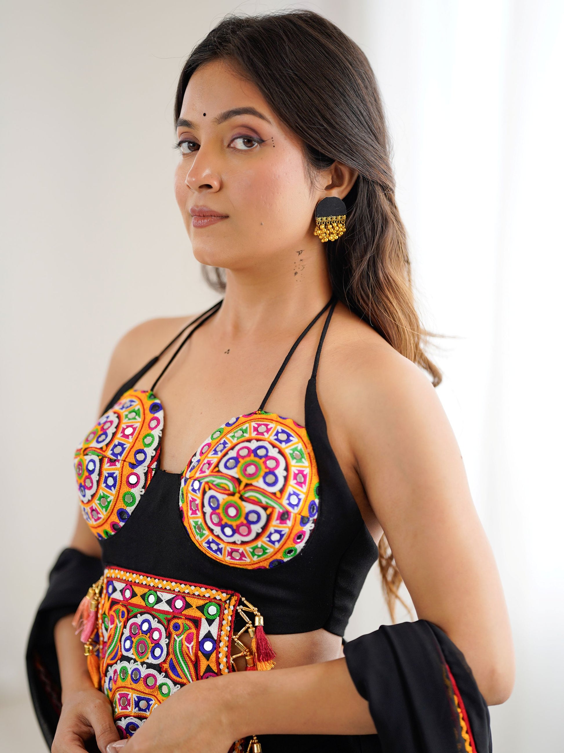 Attractive Black Gamthi Work Rayon Navratri Special Lehenga Choli With Dupatta