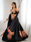 Attractive Black Gamthi Work Rayon Navratri Special Lehenga Choli With Dupatta