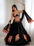 Attractive Black Gamthi Work Rayon Navratri Special Lehenga Choli With Dupatta