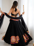 Attractive Black Gamthi Work Rayon Navratri Special Lehenga Choli With Dupatta