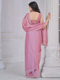 Attractive Light Pink Printed Organza Silk Party Wear Saree With Blouse