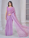 Beautiful Purple Digital Printed Organza Silk Casual Wear Saree With Blouse
