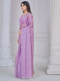 Beautiful Purple Digital Printed Organza Silk Casual Wear Saree With Blouse