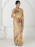 Stunning Beige Dola Silk Border Work Reception Wear Saree