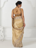 Stunning Beige Dola Silk Border Work Reception Wear Saree