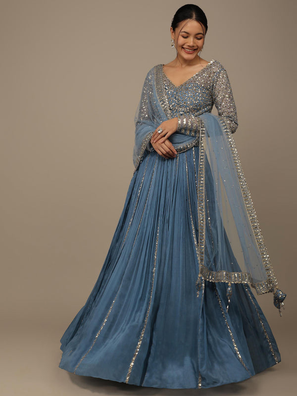 Stunning Blue Sequins Georgette Reception Wear Lehenga Choli