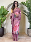 Spectacular Purple Bandhni Printed Tissue Silk Festive Wear Saree