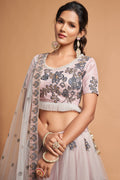 Super Grey Zari Embroidery Net Party Wear Lehenga Choli