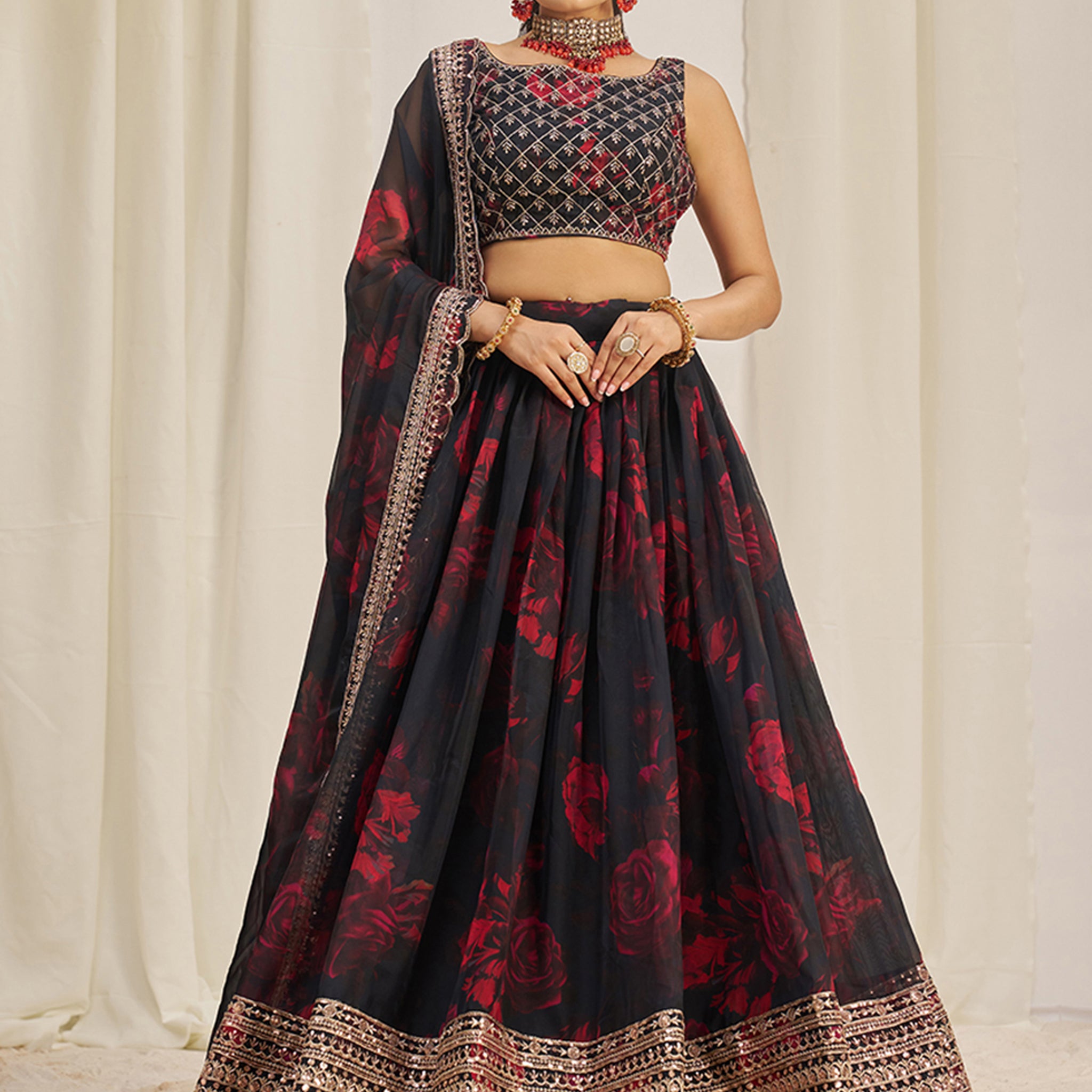 Alluring Black Sequins Organza Lehenga Choli With Dupatta