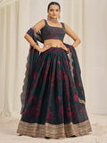 Captivating Teal Green Printed Organza Event Wear Lehenga Choli