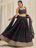 Captivating Teal Green Printed Organza Event Wear Lehenga Choli