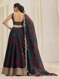 Captivating Teal Green Printed Organza Event Wear Lehenga Choli