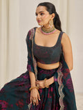 Captivating Teal Green Printed Organza Event Wear Lehenga Choli