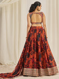 Pretty Orange Sequins Organza Engagement Wear Lehenga Choli