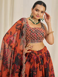 Pretty Orange Sequins Organza Engagement Wear Lehenga Choli