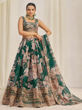 Incredible Green Sequins Organza Mehendi Wear Lehenga Choli