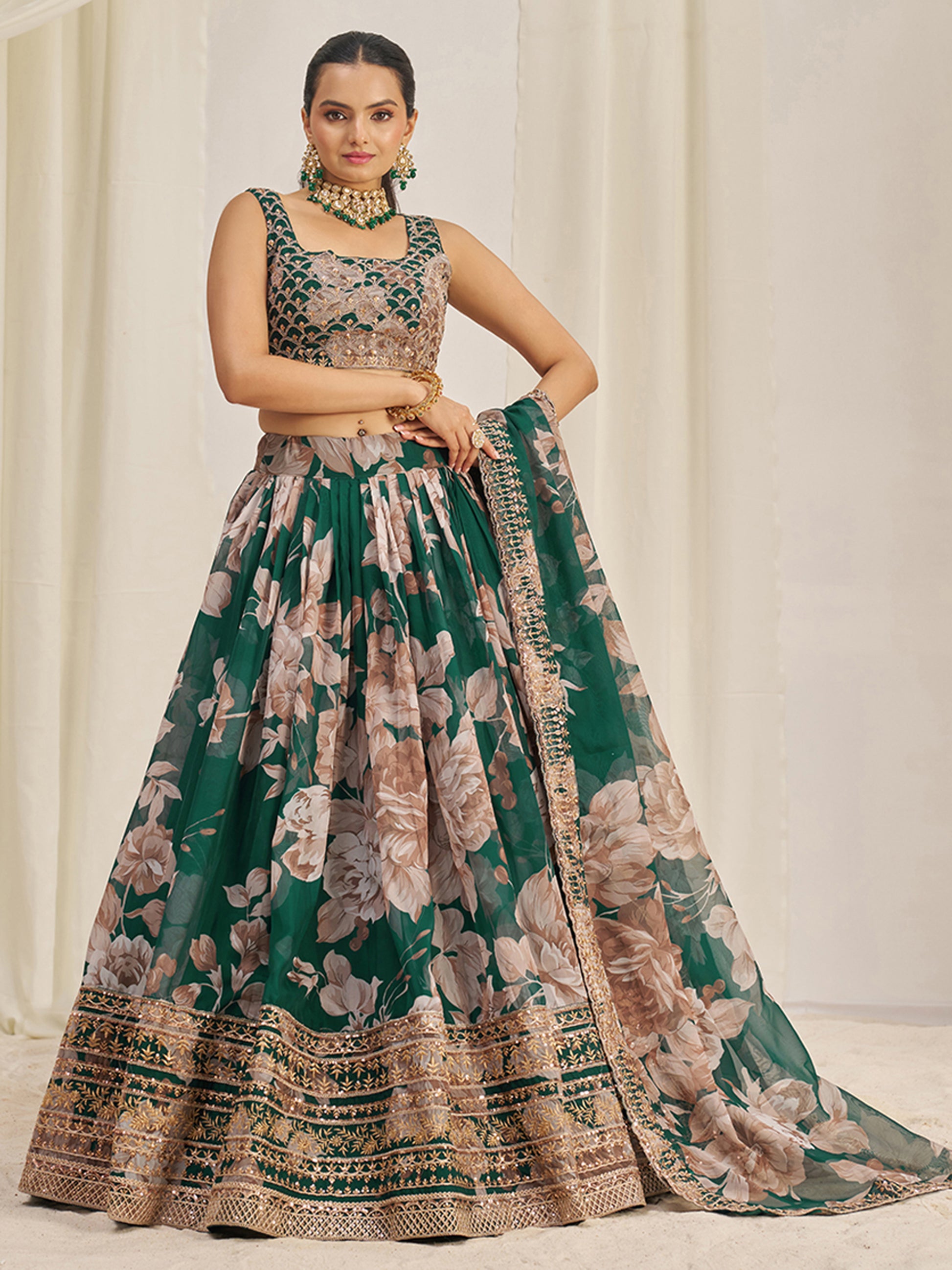 Incredible Green Sequins Organza Mehendi Wear Lehenga Choli