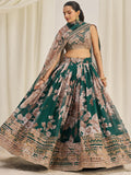 Incredible Green Sequins Organza Mehendi Wear Lehenga Choli