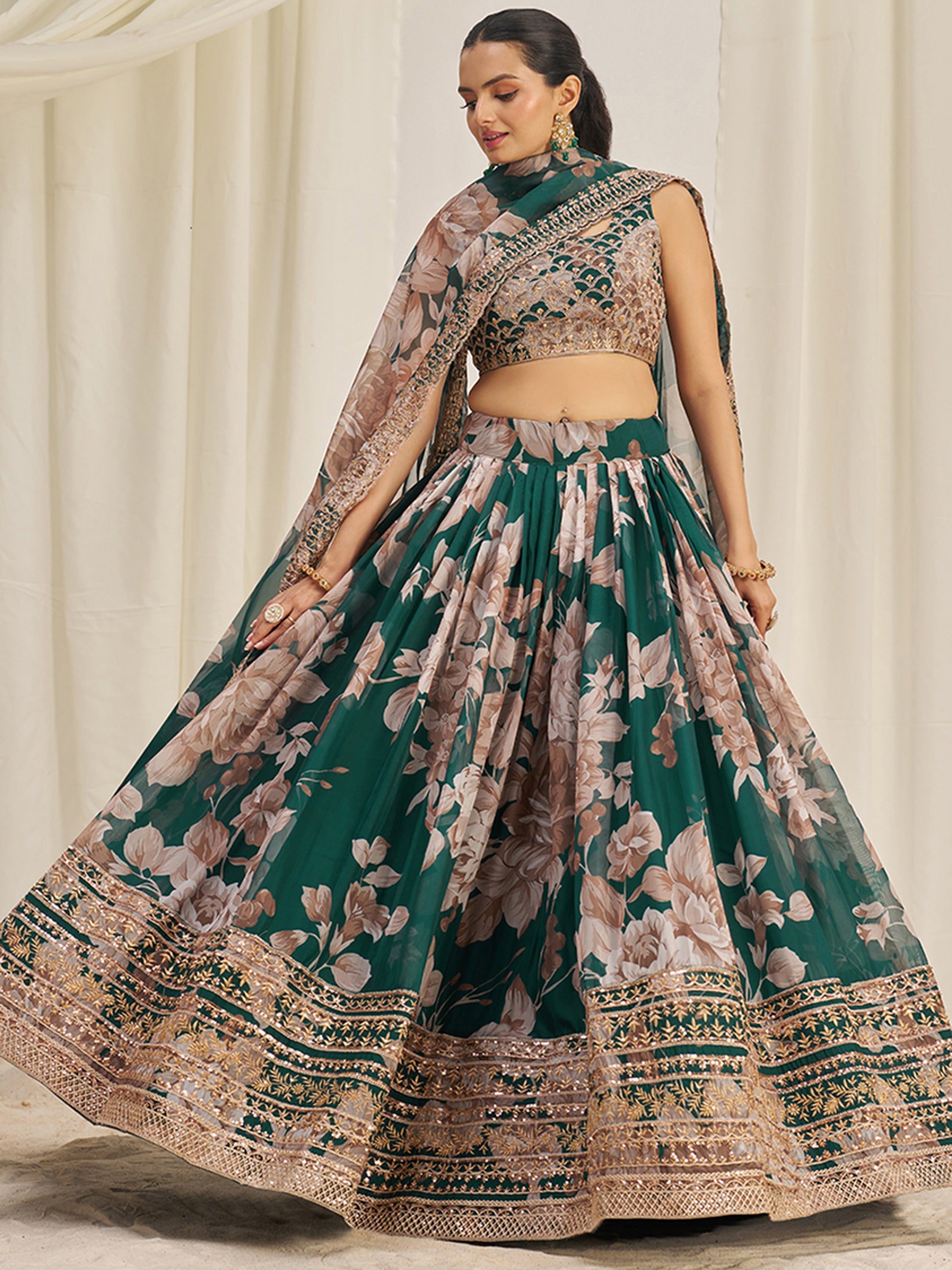 Incredible Green Sequins Organza Mehendi Wear Lehenga Choli