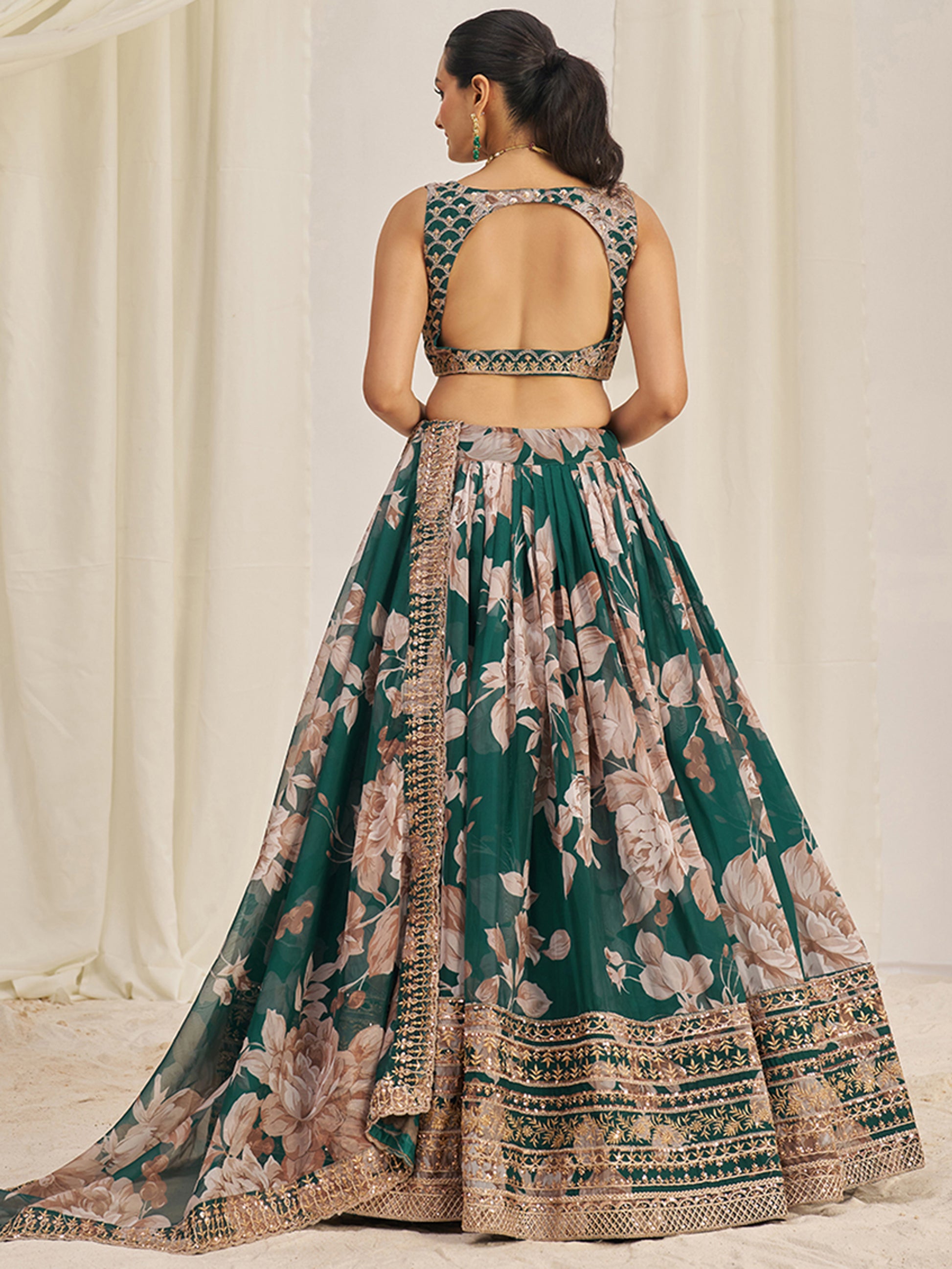 Incredible Green Sequins Organza Mehendi Wear Lehenga Choli