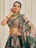 Incredible Green Sequins Organza Mehendi Wear Lehenga Choli