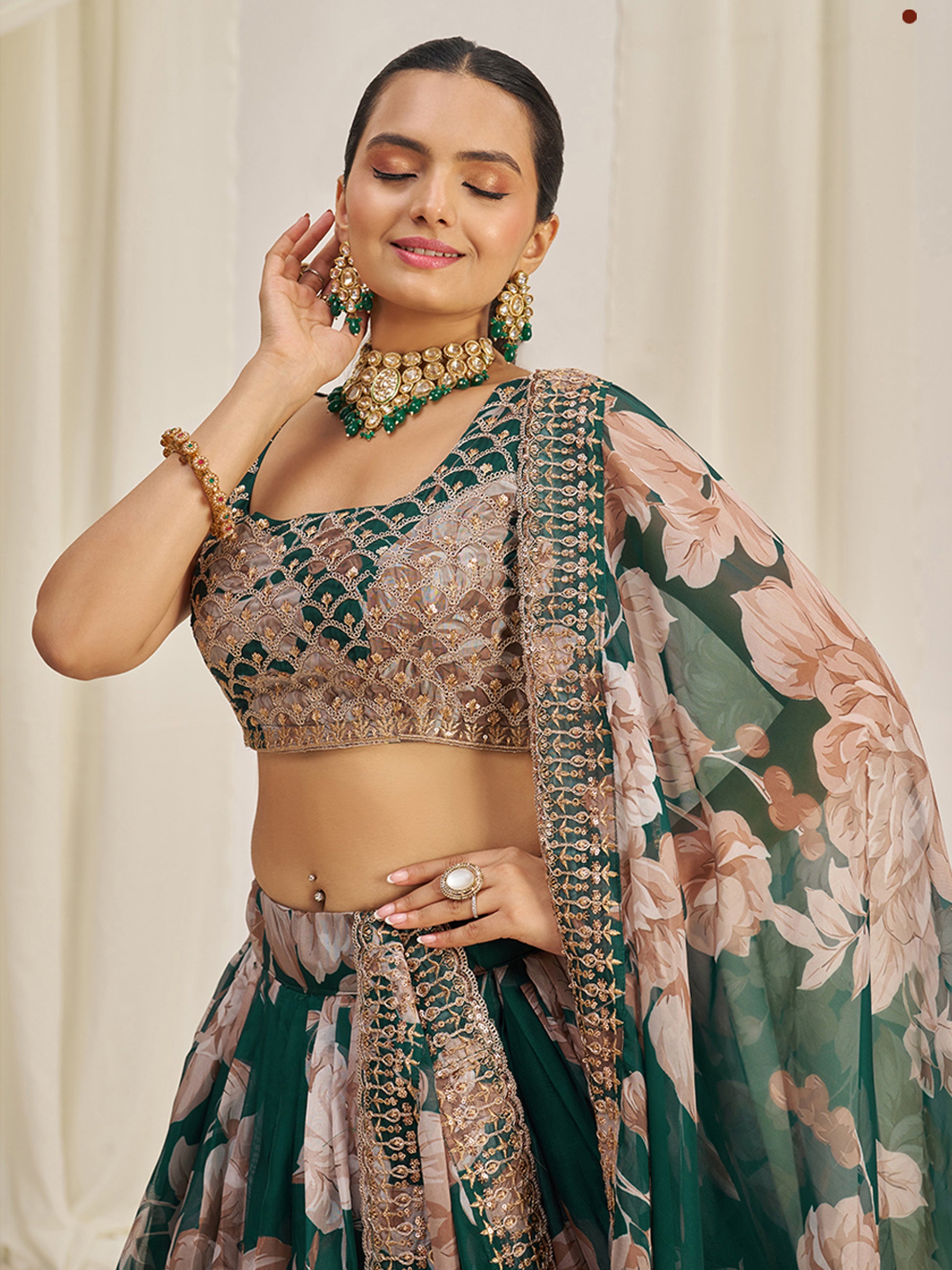 Incredible Green Sequins Organza Mehendi Wear Lehenga Choli