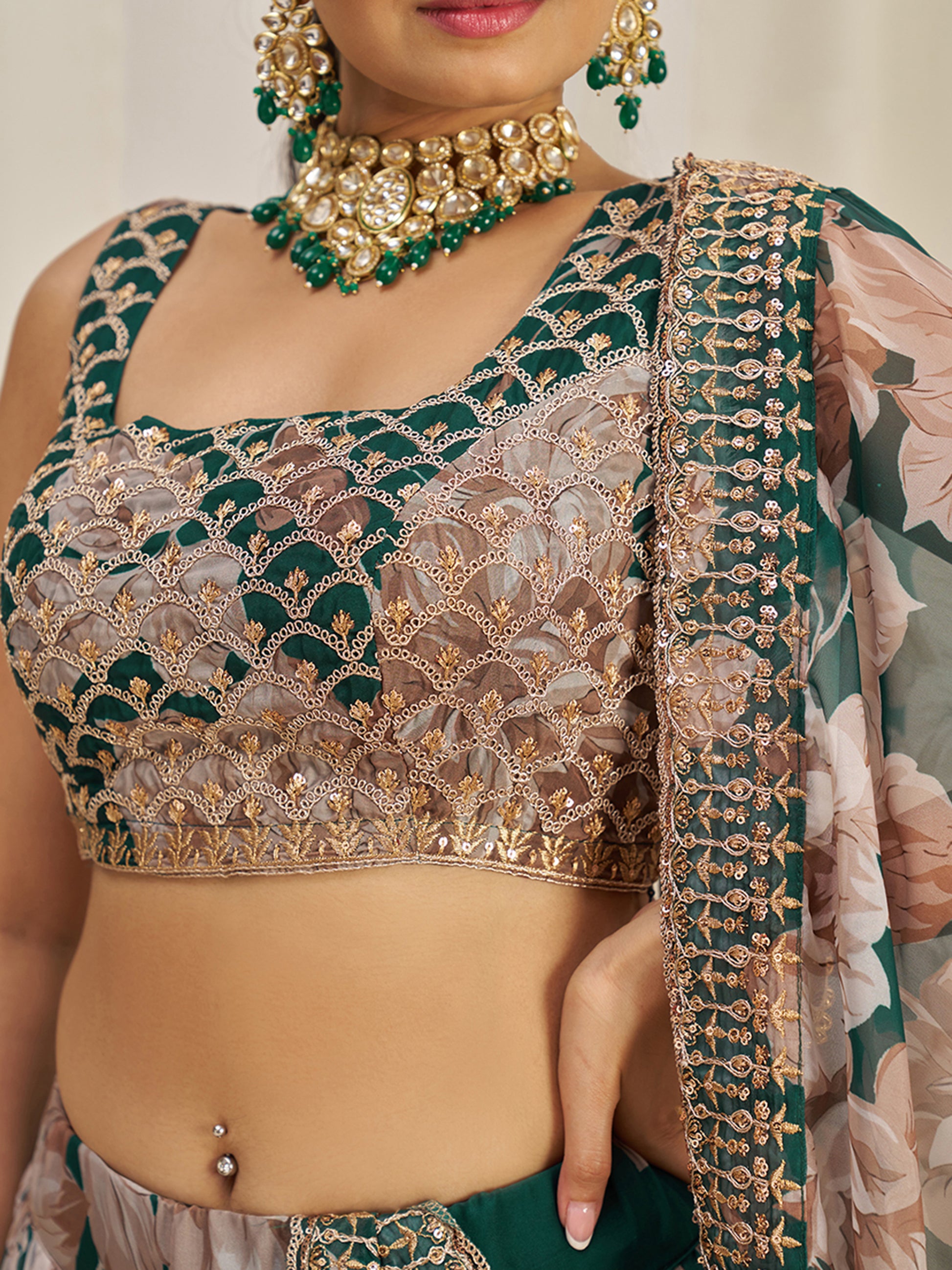 Incredible Green Sequins Organza Mehendi Wear Lehenga Choli