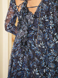 Mesmerizing Navy Blue Printed Organza Readymade Anarkali Suit Pant