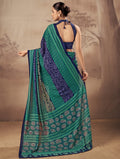 Graceful Teal Blue  Printed Cotton Casual Wear Saree With Blouse
