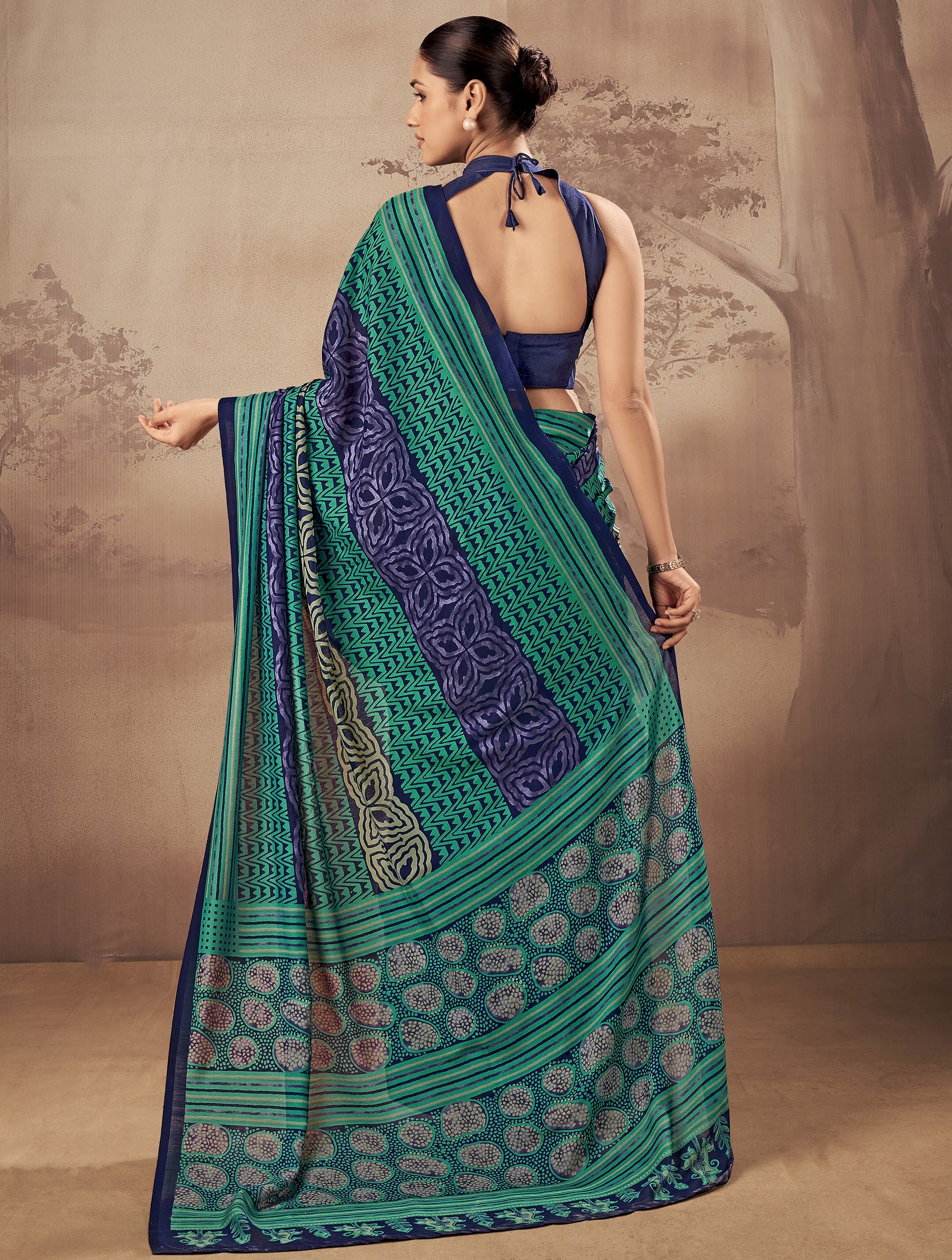 Graceful Teal Blue  Printed Cotton Casual Wear Saree With Blouse