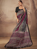 Awesome Black Printed Cotton Office Wear Saree With Blouse