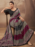 Awesome Black Printed Cotton Office Wear Saree With Blouse