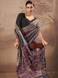 Awesome Black Printed Cotton Office Wear Saree With Blouse