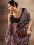 Awesome Black Printed Cotton Office Wear Saree With Blouse