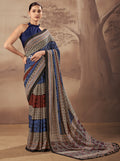 Awesome Blue Printed Cotton Festival Wear Saree With Blouse