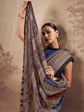 Awesome Blue Printed Cotton Festival Wear Saree With Blouse