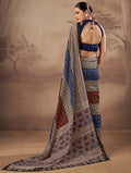 Awesome Blue Printed Cotton Festival Wear Saree With Blouse