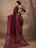 Adorable Red Printed Cotton Daily Wear Saree With Blouse