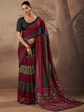 Adorable Red Printed Cotton Daily Wear Saree With Blouse