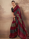 Adorable Red Printed Cotton Daily Wear Saree With Blouse