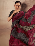 Adorable Red Printed Cotton Daily Wear Saree With Blouse