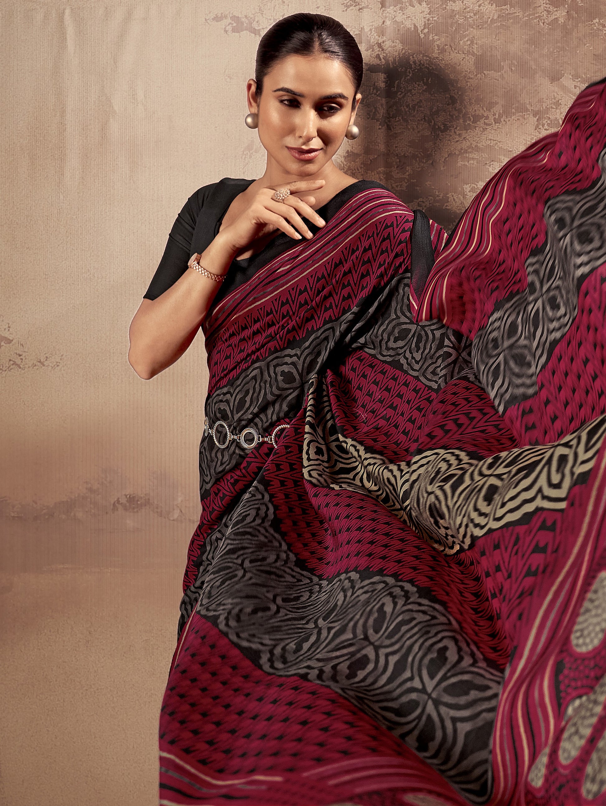 Adorable Red Printed Cotton Daily Wear Saree With Blouse