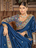 Sparkling Navy-Blue Zari Work Georgette Saree With Blouse