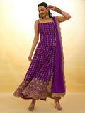 Captivating Purple Embroidered Georgette Wedding Wear Anarkali Suit