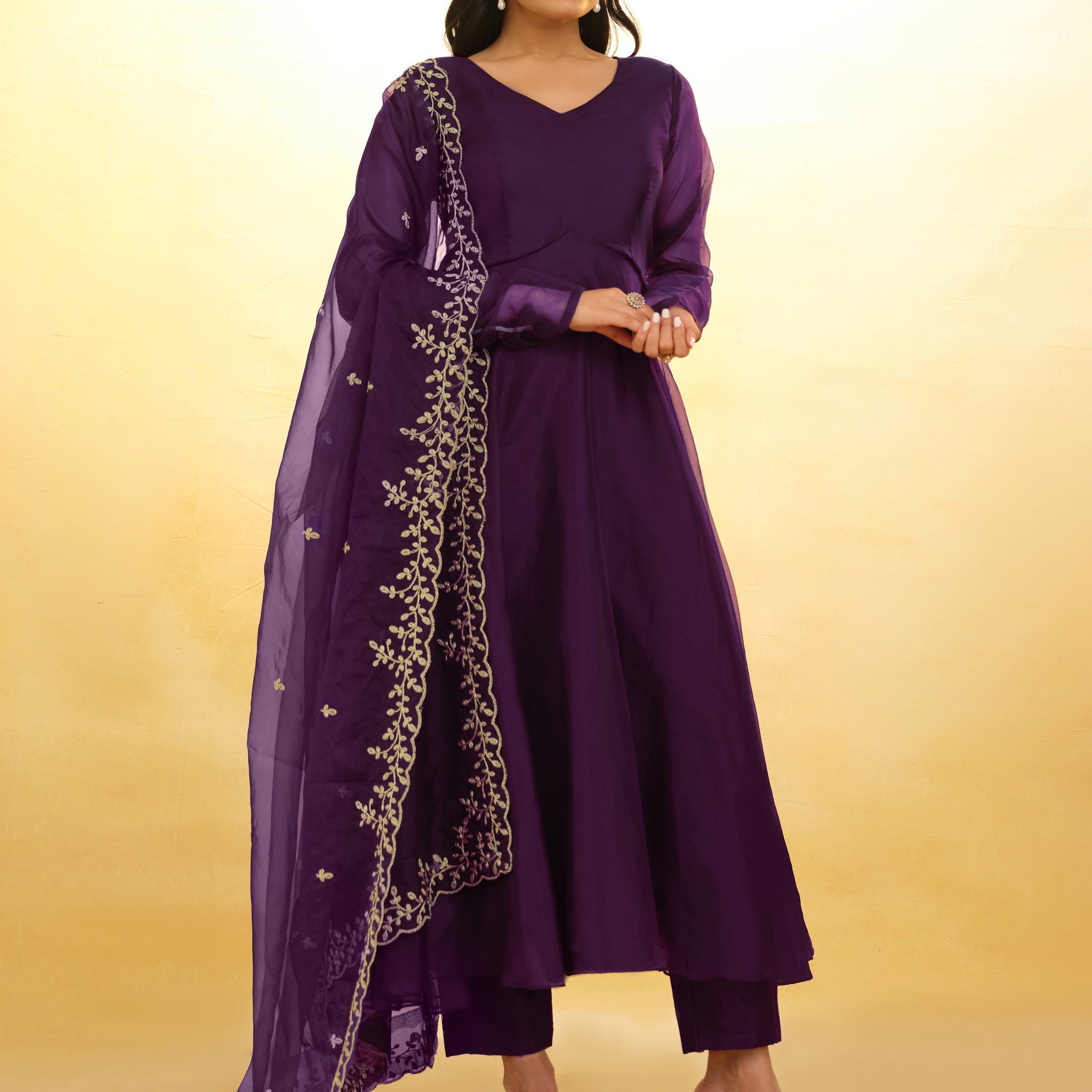 Glamorous Purple Organza Festival Wear Salwar Suit With Dupatta